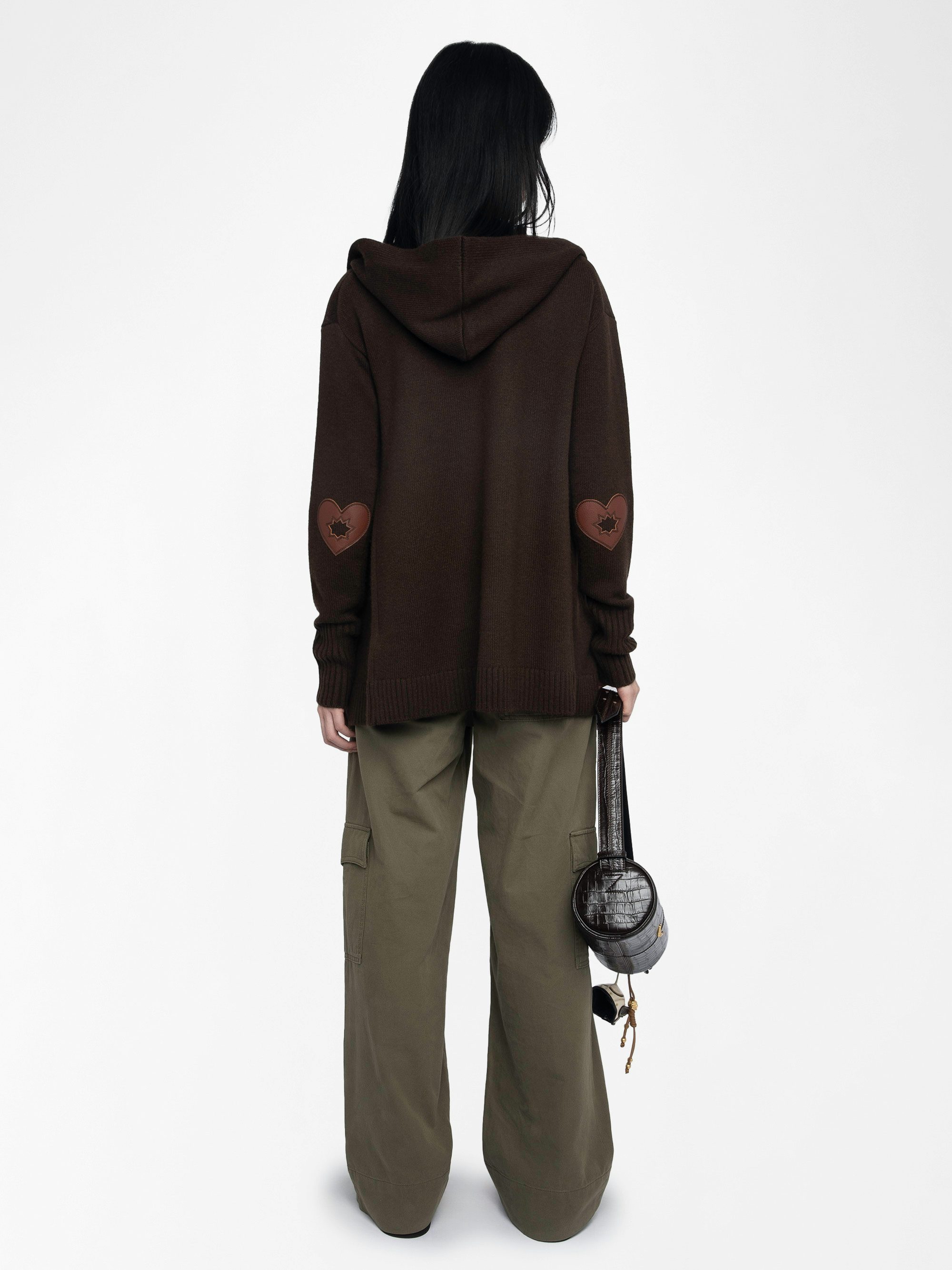 Cardigan Cosya - Hooded cardigan with western patch at elbows.